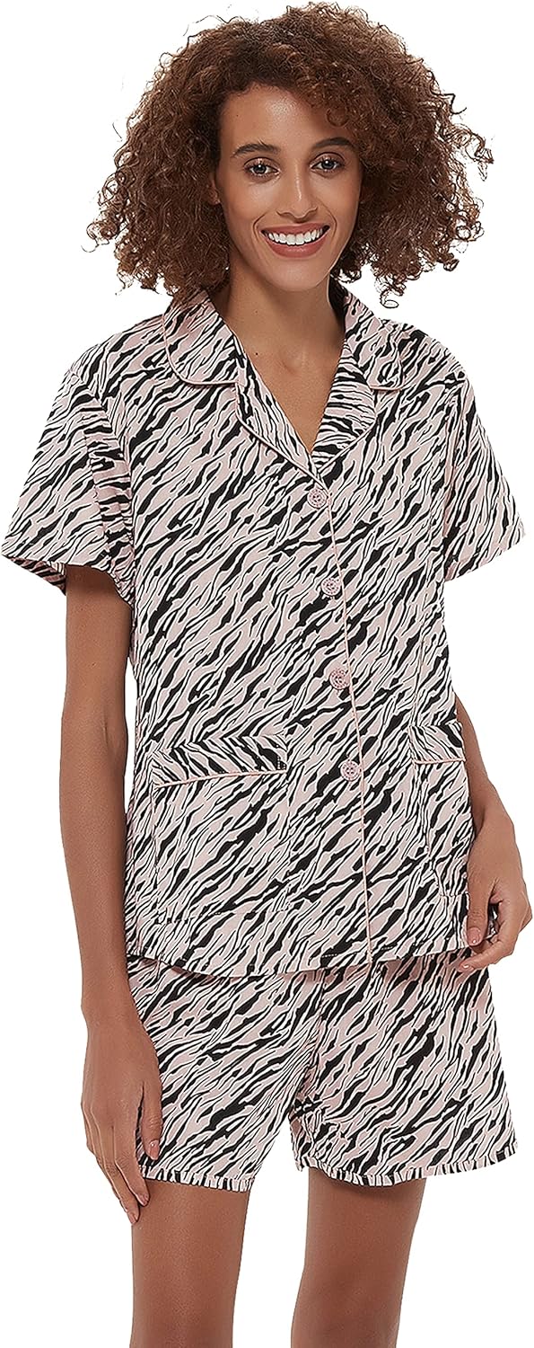 GLOBAL Pajama Set for Women Cotton Set Pjs Summer Pajamas Pants - Short-Sleeves - Image 4