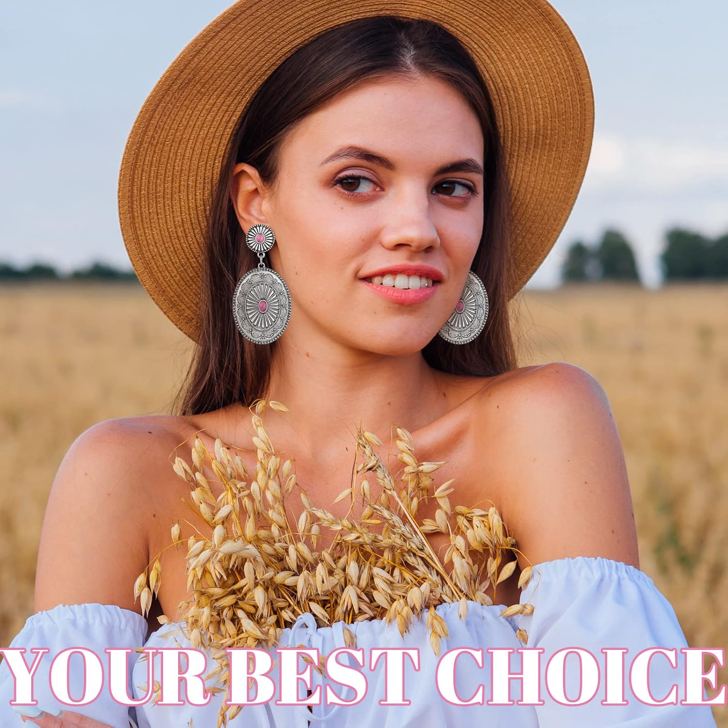 Bonuci 4 Pairs Western Earrings Boho Turquoise Oval Drop Dangle Earrings for Women Vintage Bohemian Drop Dangle Jewelry Aesthetic Statement Western Country Jewelry - Image 7