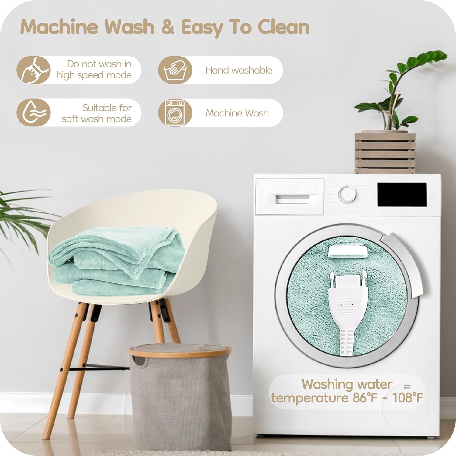 Electric Heated Blanket Queen Size 84"x90", with Dual Control Breathable & Luxurious Flannel, with 4 Heating Levels & 10 Hours Auto-Off, Fast Heating, Machine Washable, for Bedding-Light Green - Image 7