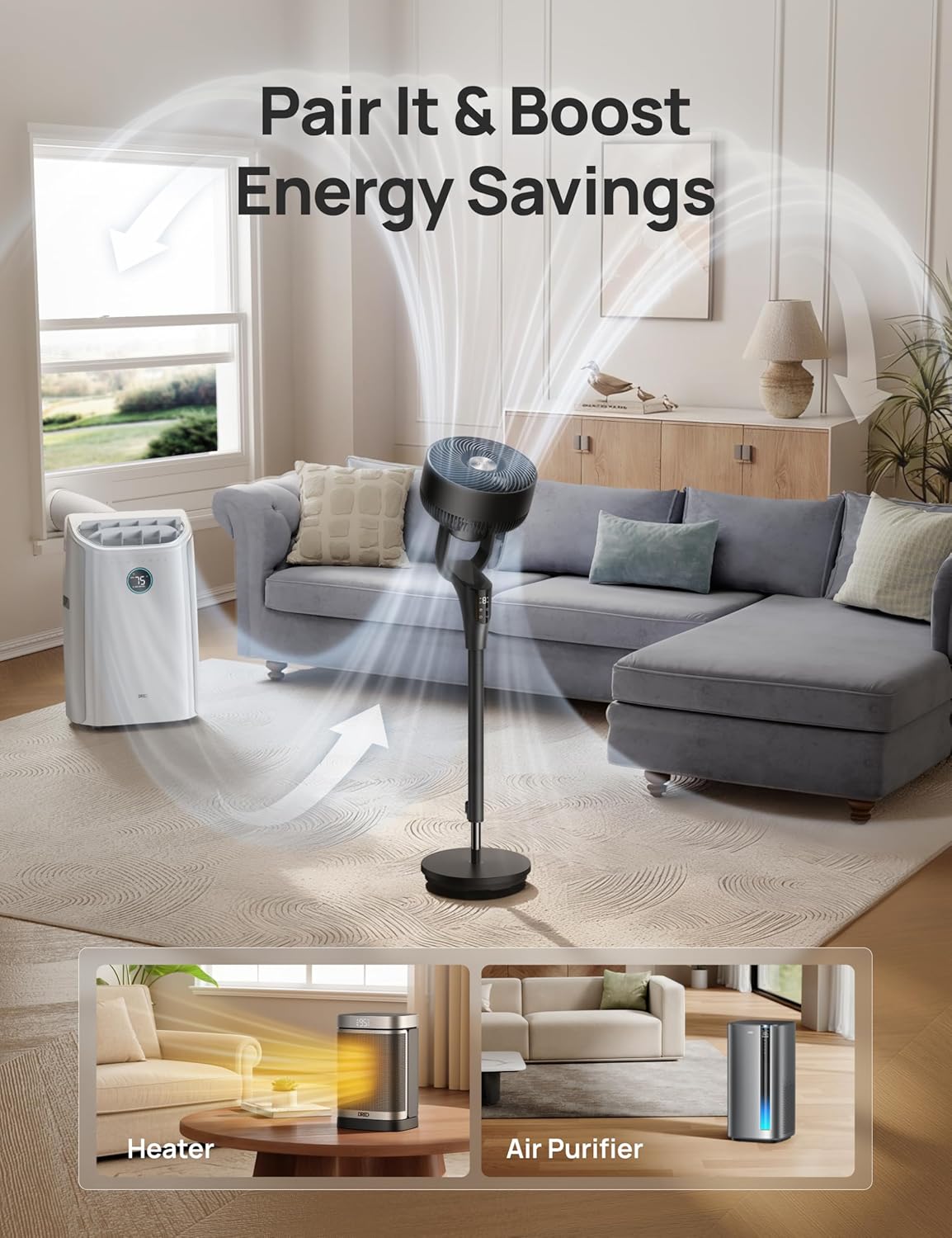 DREO Fan for Bedroom, 2026 Upgraded, 90ft Airflow, 20dB Quiet Fan, 90° Oscillating Standing Fan for Whole Room, DC Motor, 8+H Speeds, 3 Modes, 38-42'' Adjustable Height, 8H Timer, 105° Manual Vertical - Image 7