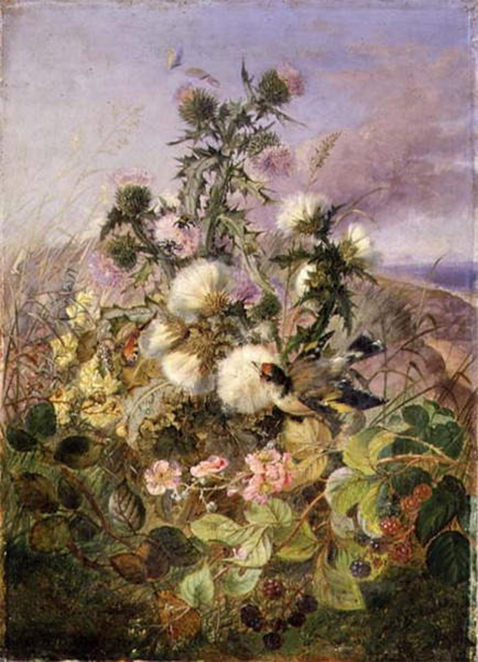 Serendipitp No Frame Abstract Painting Mural Print Picture Wall Decor Painting A Goldfinch And A Insect Amongst Thistles And Blossom By Wainwright Vintage Wall Artwork For Home Decor 60X90cm