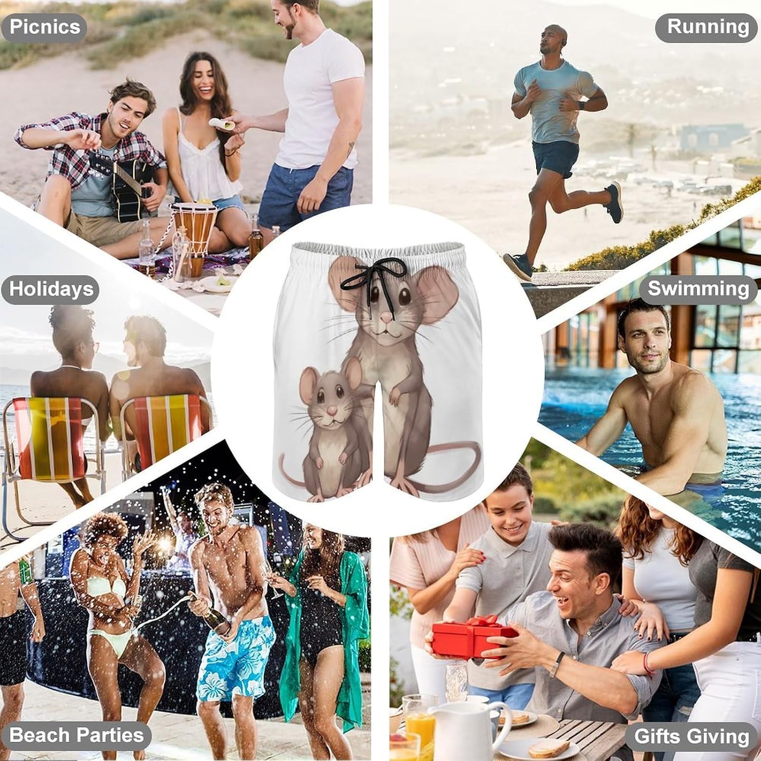 Rats Mens Swim Trunks Quick Dry Hawaii Bathing Suit Board Shorts with Mesh Lining-