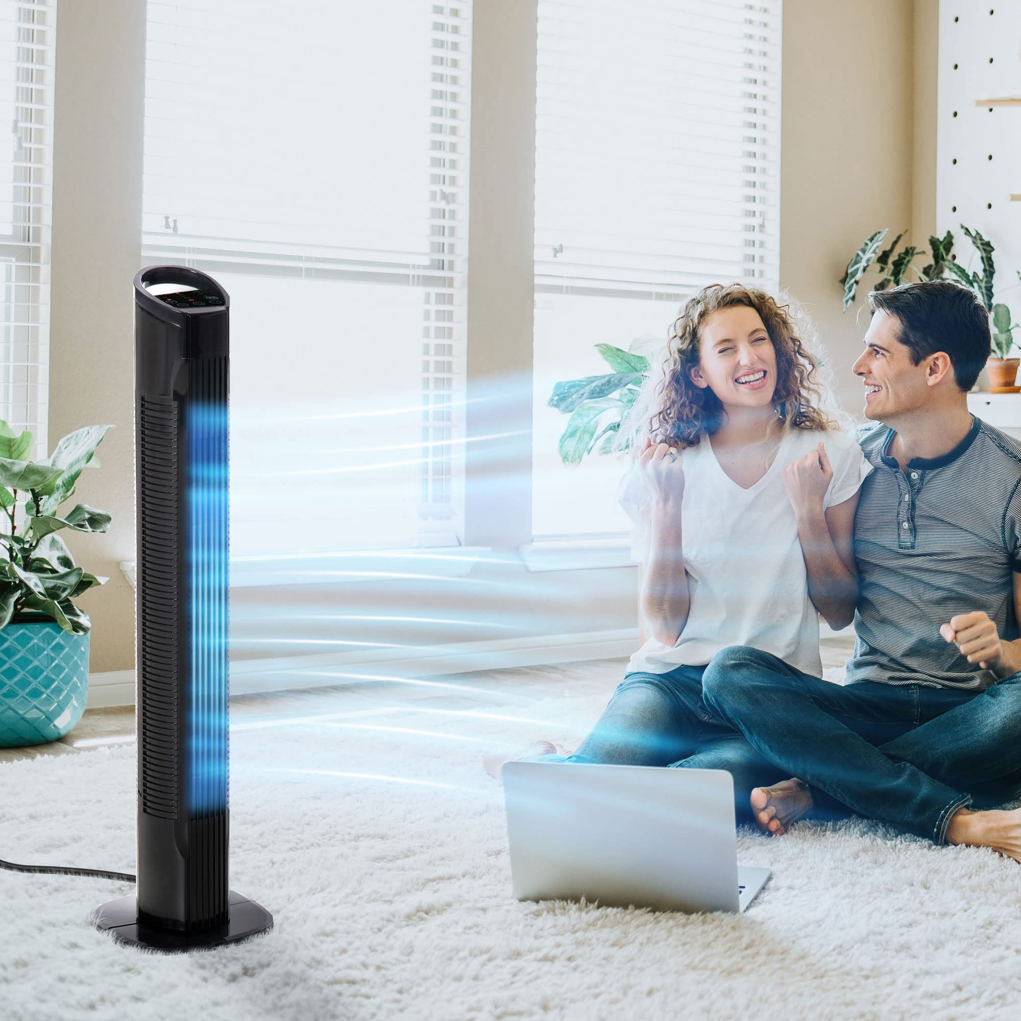 HOMCOM Ventilatore a Torre con Telecomando a 5m, Ventilatore a Colonna, Oscillante 70°, 3 Modalità e 3 Velocità, Schermo LED e Timer 7.5h, 50W, Ø20 x 78.5 cm, Nero