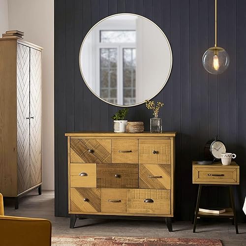 Miniatura 11 de Design House Kenna - Espejo redondo de pared  28 pulgadas, marco de metal moderno  sala de estar, dormitorio, espejo de tocador de baño, dorado,