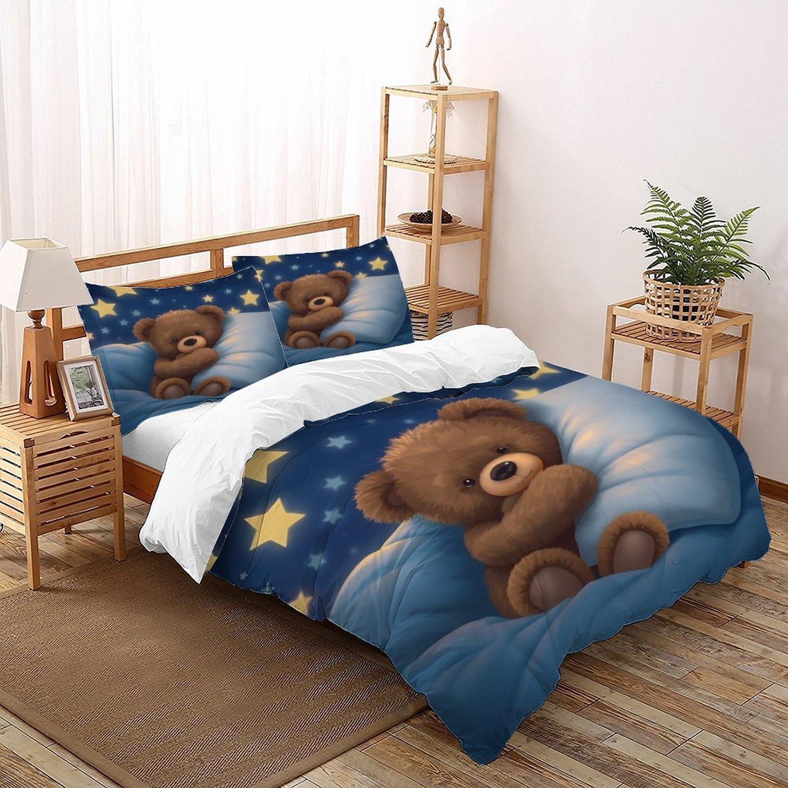 Housse de couette ours en peluche 260x220 couvre-lit microfibre 3 pièces lit adulte enfant