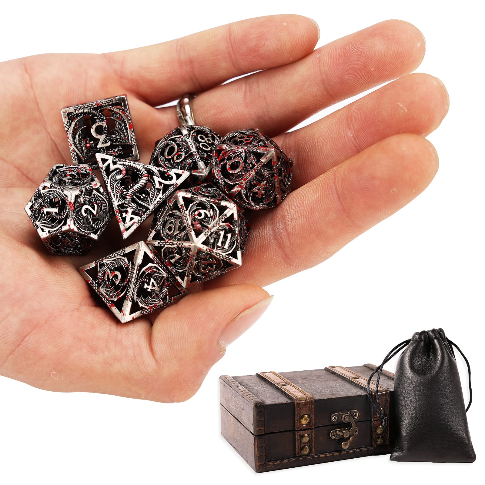 AncientDeer 7pcs Metal Polyhedral Dice Set - Hollow Pure Copper D&D Dice, Used for Dungeon and Dragons, Role-play RPG Games