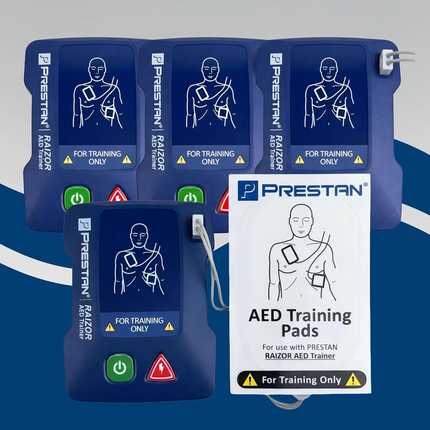 PRESTAN AED Raizor Trainer, 4-Pack | Strengthen AED readiness with simple voice guidance and dual-use pads for hands-on classroom practice.