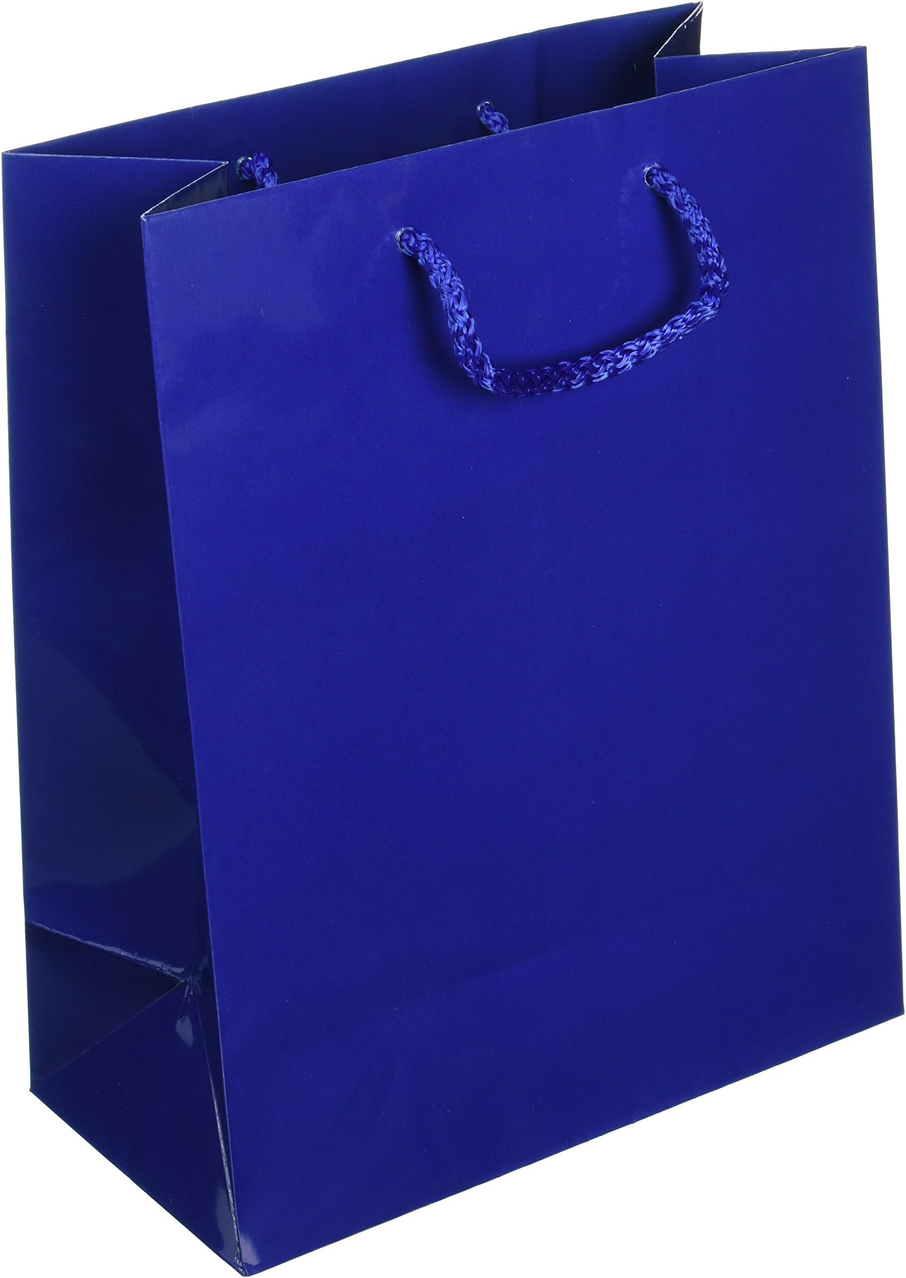 Kraft Klassics 25 Navy Blue Gloss Laminated Heavy Paper Tote Bag with Soft Cord Handle (8"x4"x10")