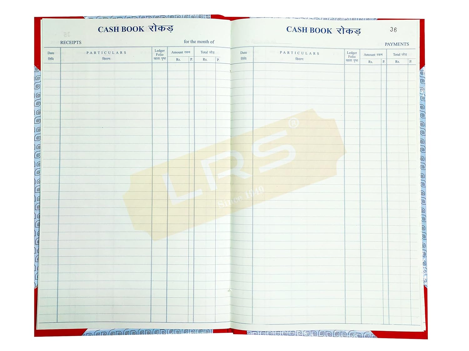 LRS Cash Book Register Size 32 x 20 cm Hard Bound 70 GSM Ledger