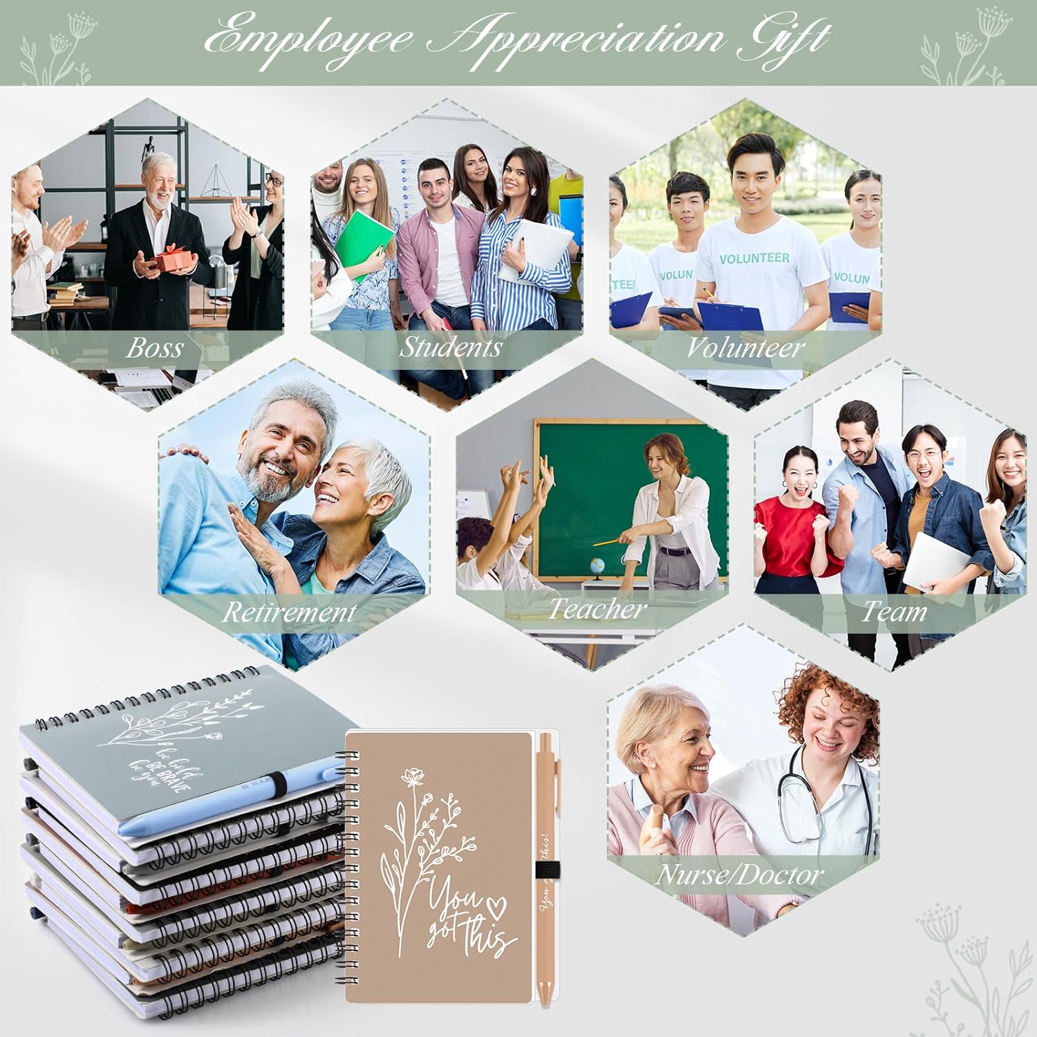 Tenceur 60 Set Receptionist Day Employee Gifts Bulk Appreciation Gifts Inspirational Notebook Pen for Administrative Professional Office Staff Teacher Volunteer Team (Classic Color)