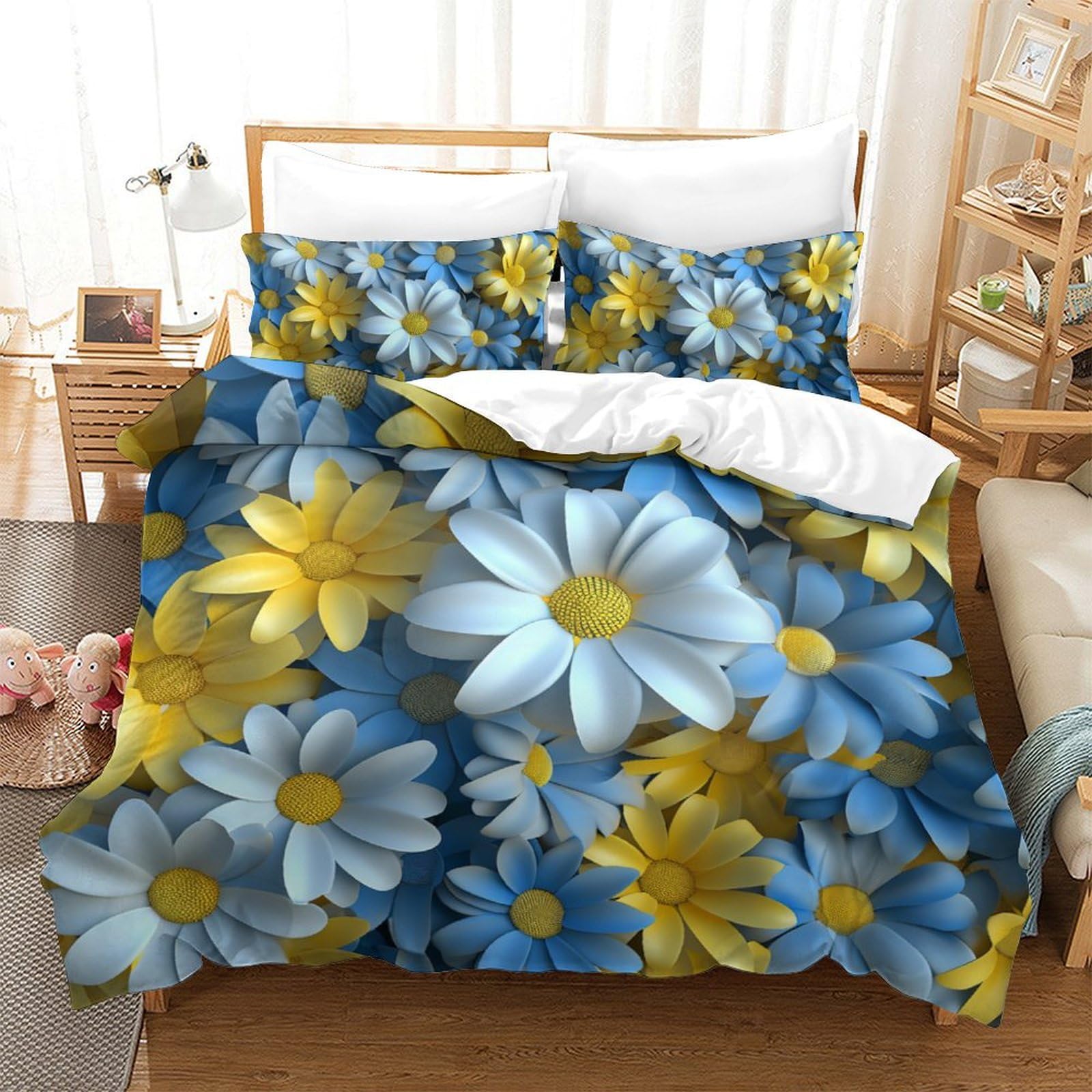 Parure de lit King size microfibre premium 220x240 cm imprimé floral haute définition