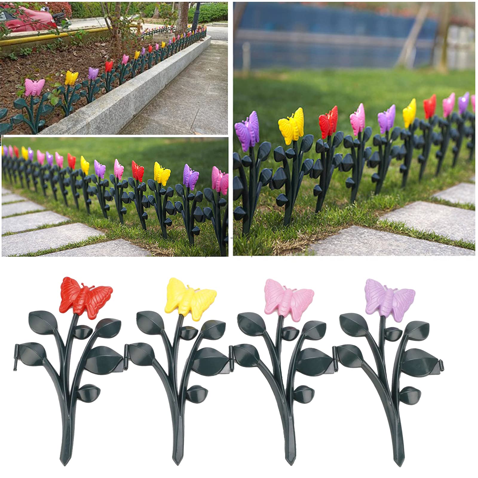 WERTSWF Decorative Garden Fence(Overall Length 236cm) Butterfly Landscaping Picket Fence Plastic Edging Borders for Yard Lawn Flower Bed Tree Ring