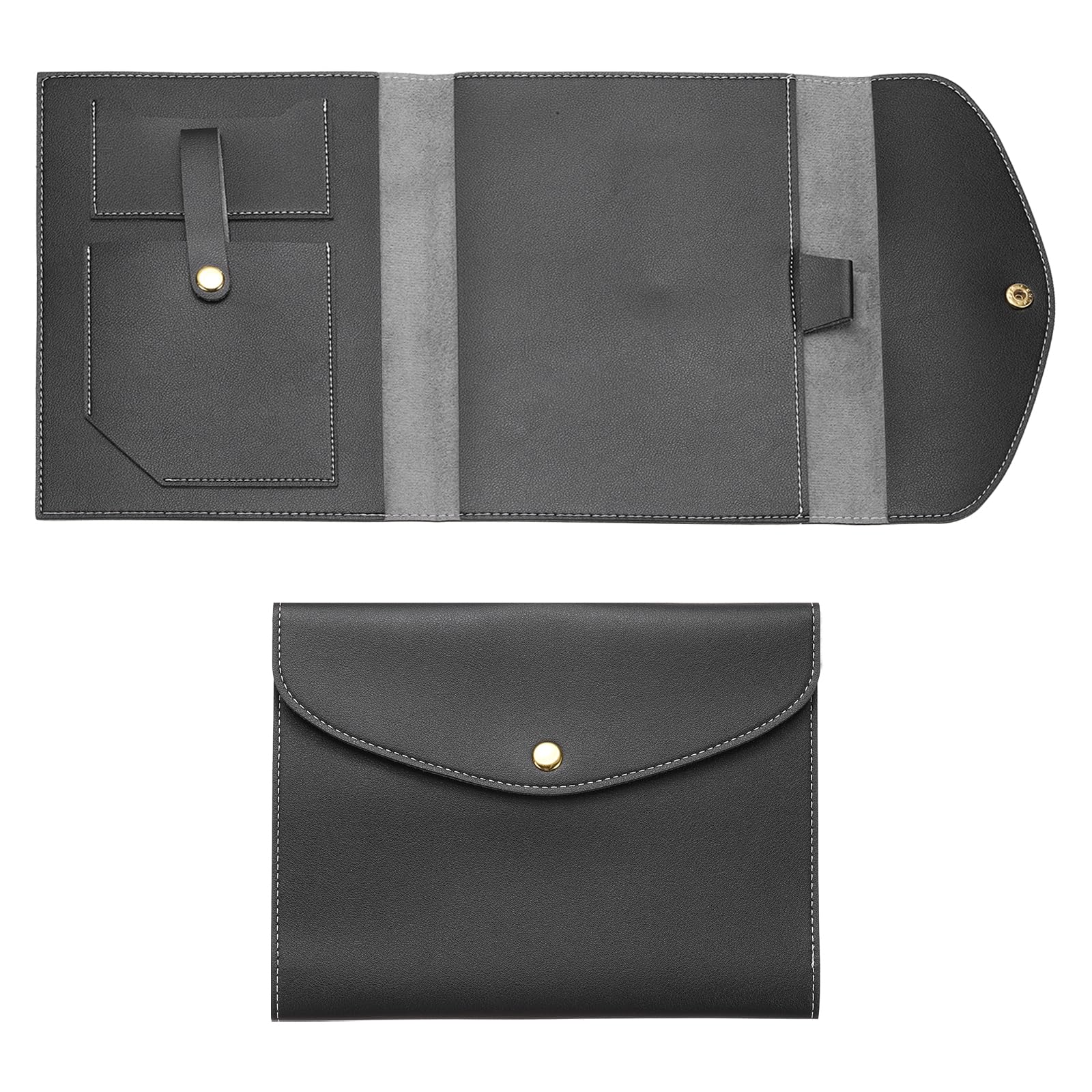 PATIKIL Planner Cover, Leather Notebook Cover for Business Cards Documents Notebook with Pen Holder Phone Pocket Card Slot Secure Button, Black