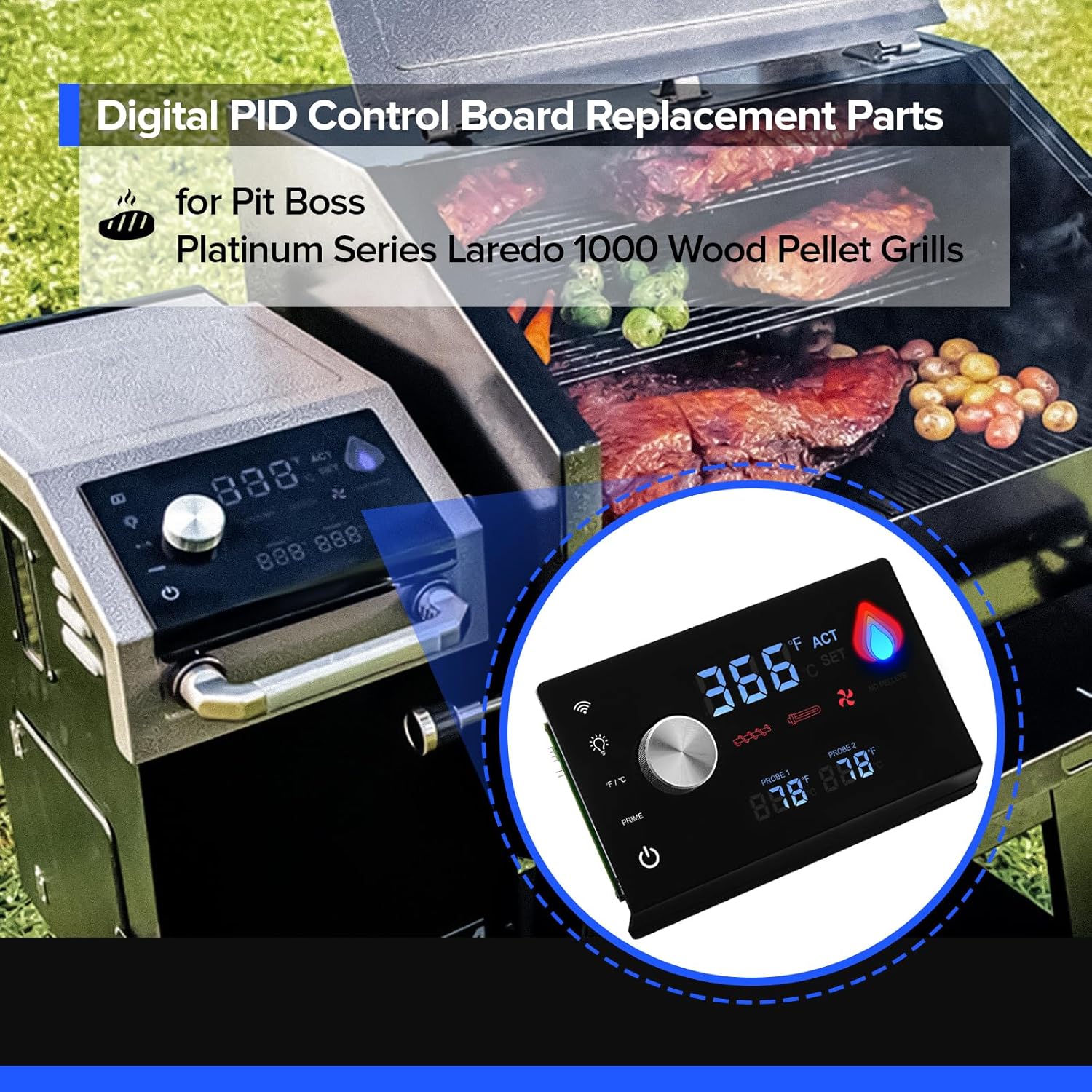 PID WiFi Control Board Replacement Parts for Pit Boss Platinum Series Laredo 1000 Wood Pellet Grill, Smart Fully-Digital Control Panel Delivers Even Temperatures, Replacement Part Number: 80051