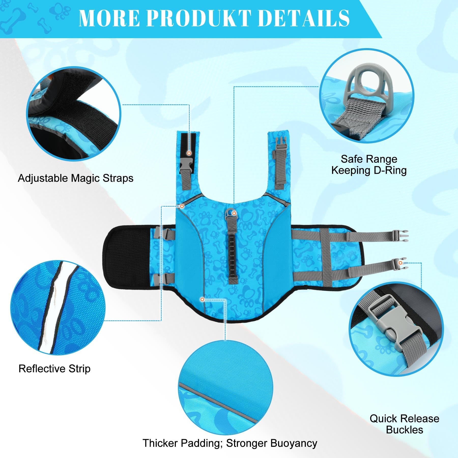 ALAGIRLS Dog Swimming Jacket Pet Life Vests for Dogs, Adjustable Dog Safety Preserver Puppy Float Coat with High Buoyancy, Large Dog Floatation Life Jacket Pet Swimsuit, Blue L