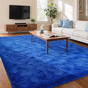 Zentavio Navy Blue Area Rugs for Living Room Boys Rugs for Bedroom 6x9 Large Shag Washable Carpet Soft Furry Fluffy Aesthetic Kids Playroom Rugs for Teen Home Decor