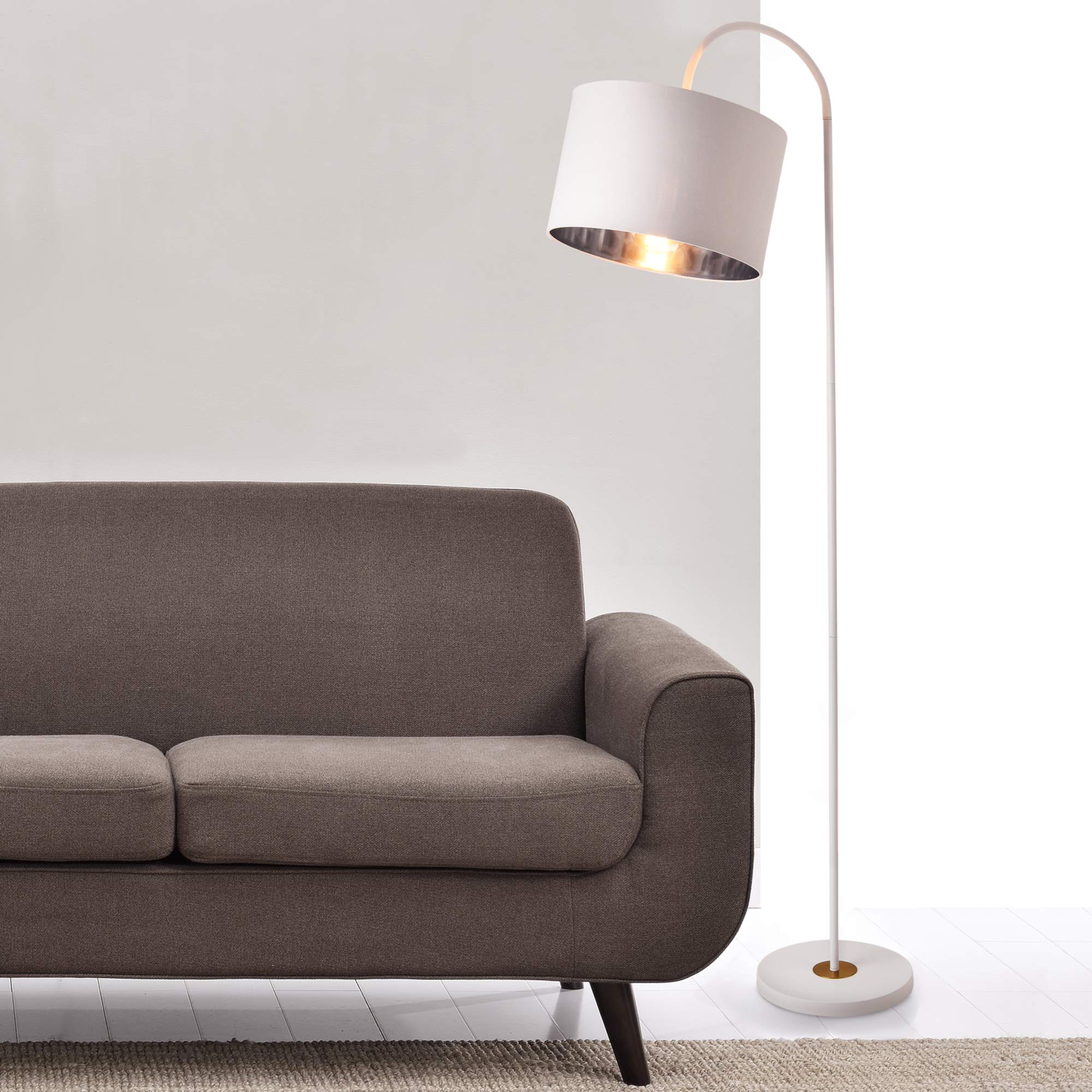 lux.pro Lampada da Terra Alta 173 cm Lampada a Stelo Curvo con Paralume Orientabile - Piantana con Abat-Jour Cilindrico in Tessuto - Bianco