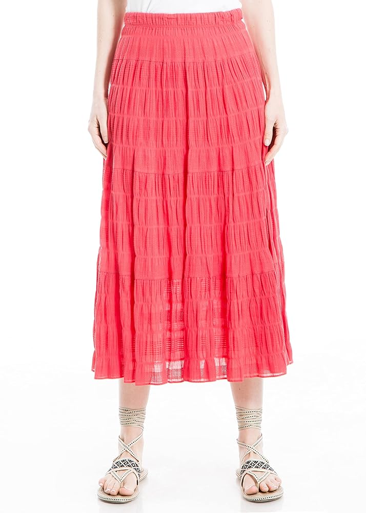 Max Studio Women's Textured Cotton Maxi Skirt, Brick, Extra