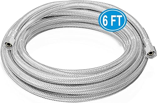Línea de agua para refrigerador, manguera de agua trenzada de acero inoxidable de alta calidad de 6 pies, tubo interior PEX de grado alimenticio con