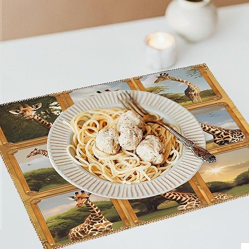 Miniatura 6 de Animal Giraffe Placemats Set of 6 Resistant Table Mats Washable Place Mats for Dinner Party Table Decoration