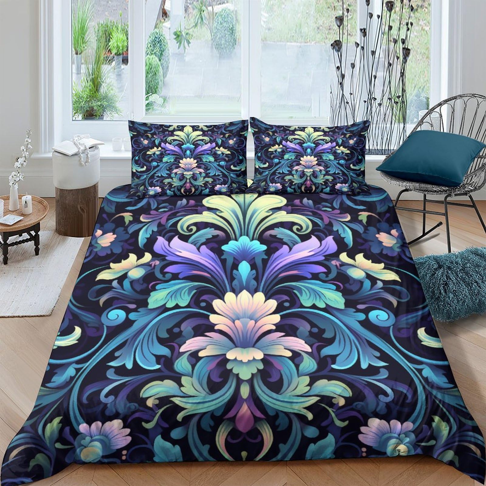 Parure de lit anti-glisse avec housse de couette eclair