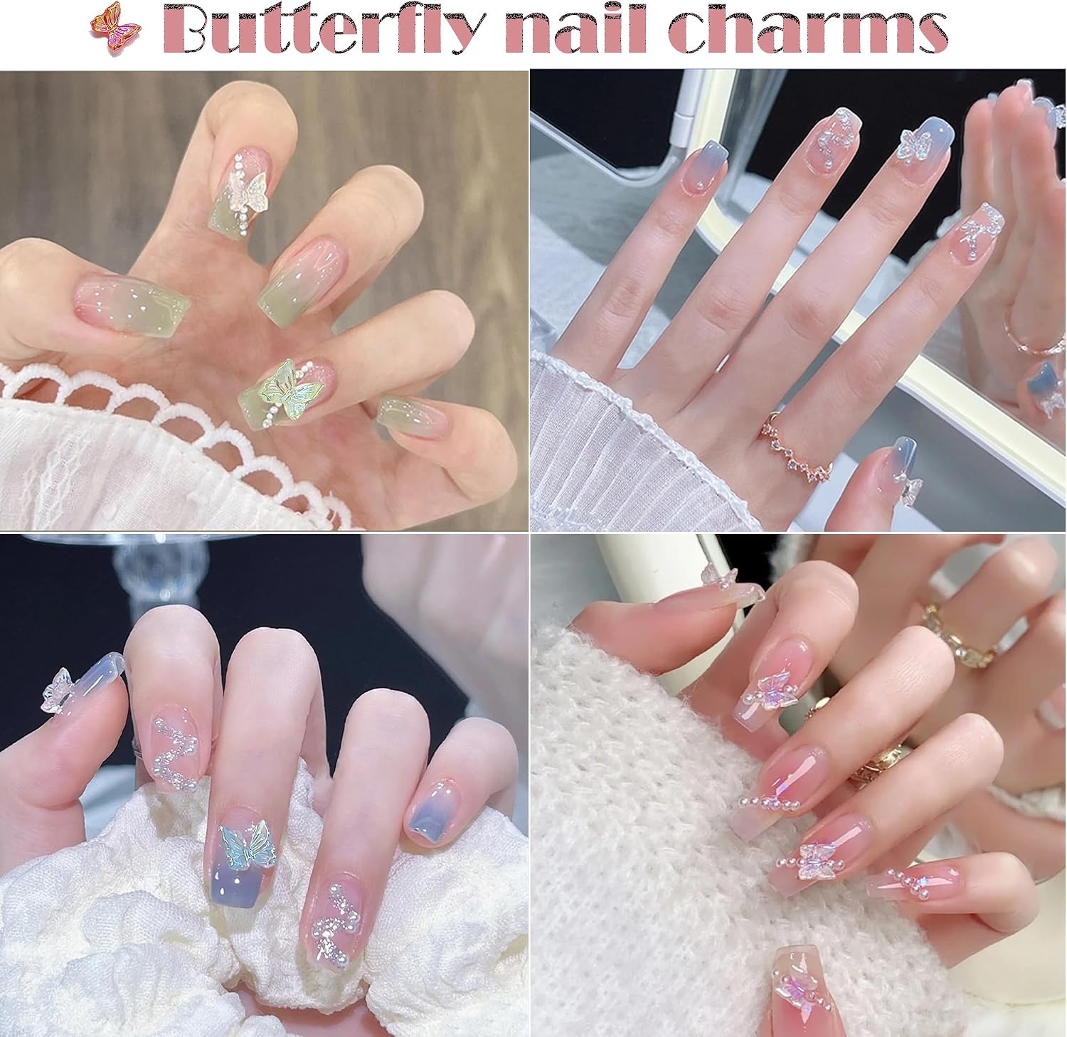 Butterfly Nail Charms - 60PCS Fairy Garden Accessories Embellishments, 3D Cute Tiny Miniature Butterflies for Nails, Spring Nail Decorations, Bulk Nail Charms for Nail Art & Crafts