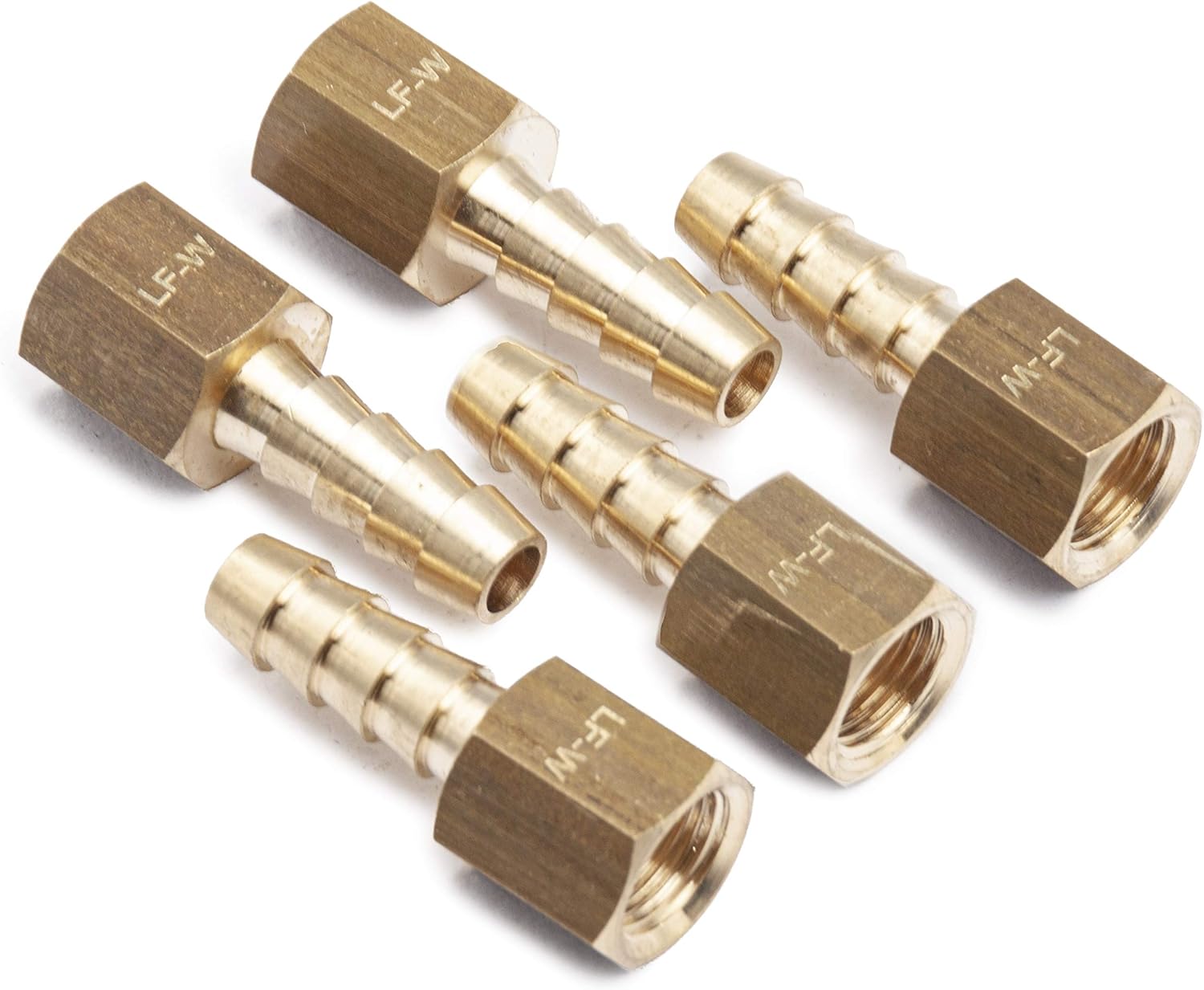 LTWFITTING No Lead Brass Fitting Coupler/Adapter 1/4" Hose Barb x 1/8" Female NPT Fuel Gas Water (Pack of 5)