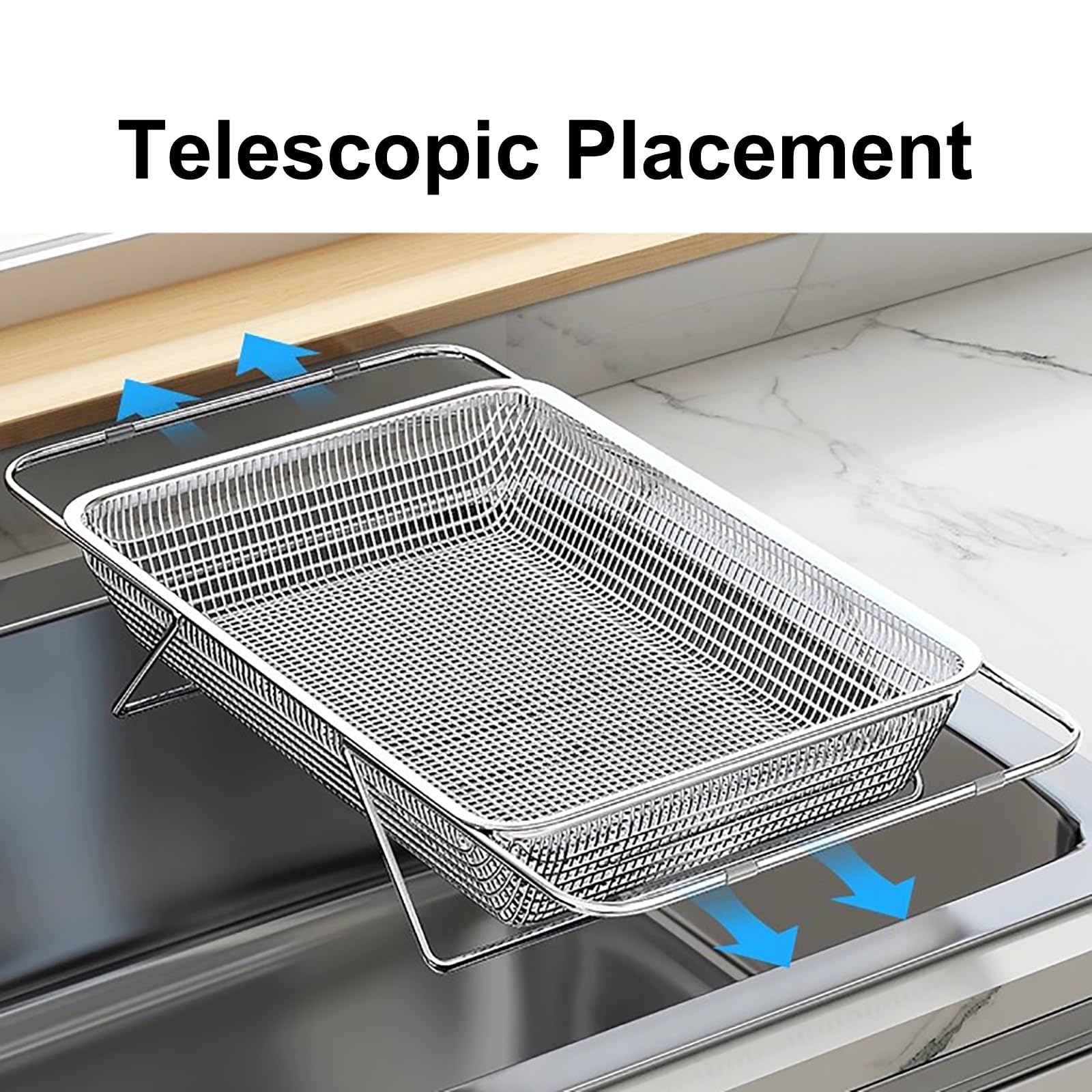 Escurreplatos extensible de acero inoxidable con asas, cesta escurridora de cocina que ahorra espacio para platos, cuencos y frutas, material 304