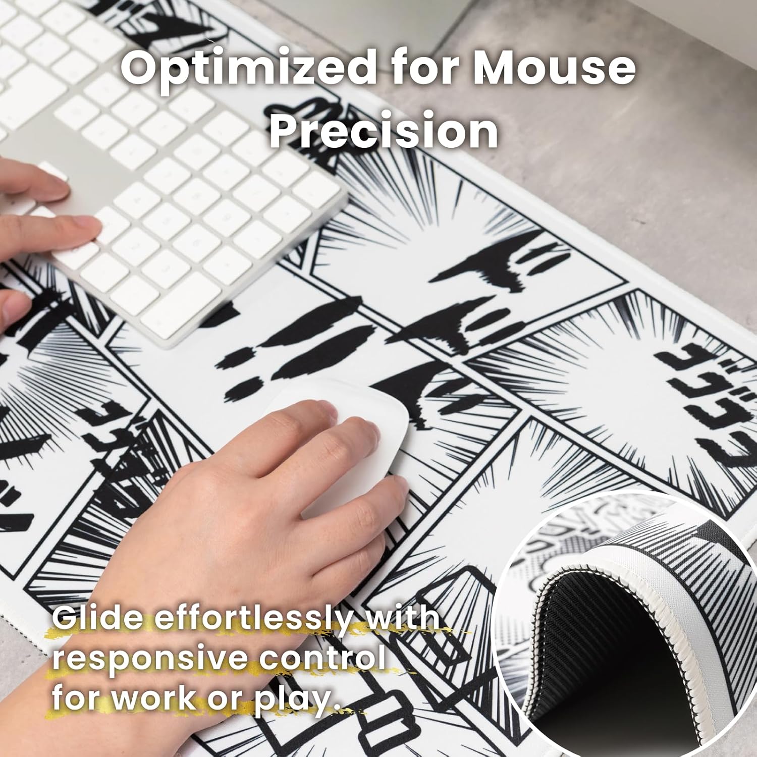 BELLEMOND Japanese Art Desk Mat | Large 31.5x11.8in Anime Mouse Pad for Keyboard & Mouse | Non-Slip Base, Water-Repellent | Original Japanese Design | Manga Burst