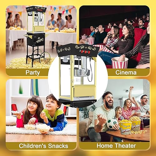 Miniatura 3 de Máquina de palomitas de maíz con carrito y ruedas, máquina de palomitas de maíz con hervidor de acero inoxidable de 12 onzas, para el hogar,