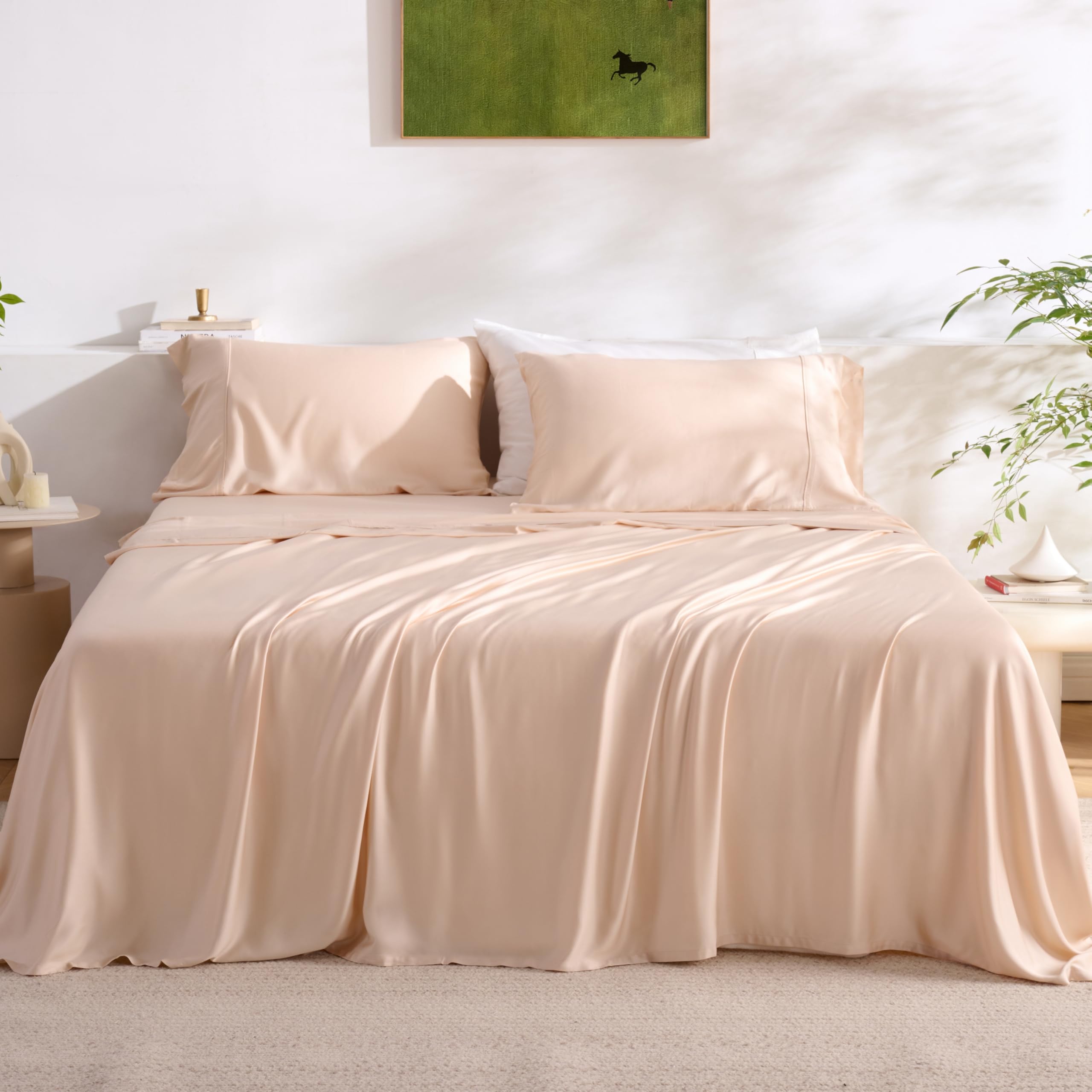 Bamboo Sheets King by Gökotta, FSC® Certified Bamboo Rayon Sheets King Size, 16 Inch Pocket Fitted Sheet with Elastic Corner Straps, Breathable Luxury and Soft King Sheets 4 Piece (Cream White, King) — view 13