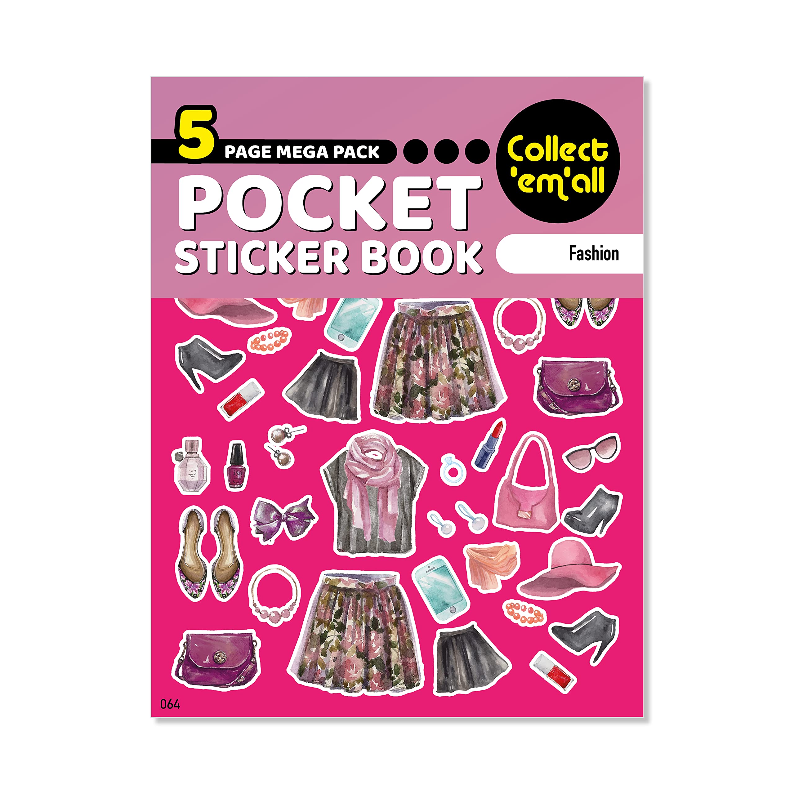 Pocket Sticker Book (5 Pages) - 64 MEGA Packs to Collect Coloured Stickers for Kids - Fashion