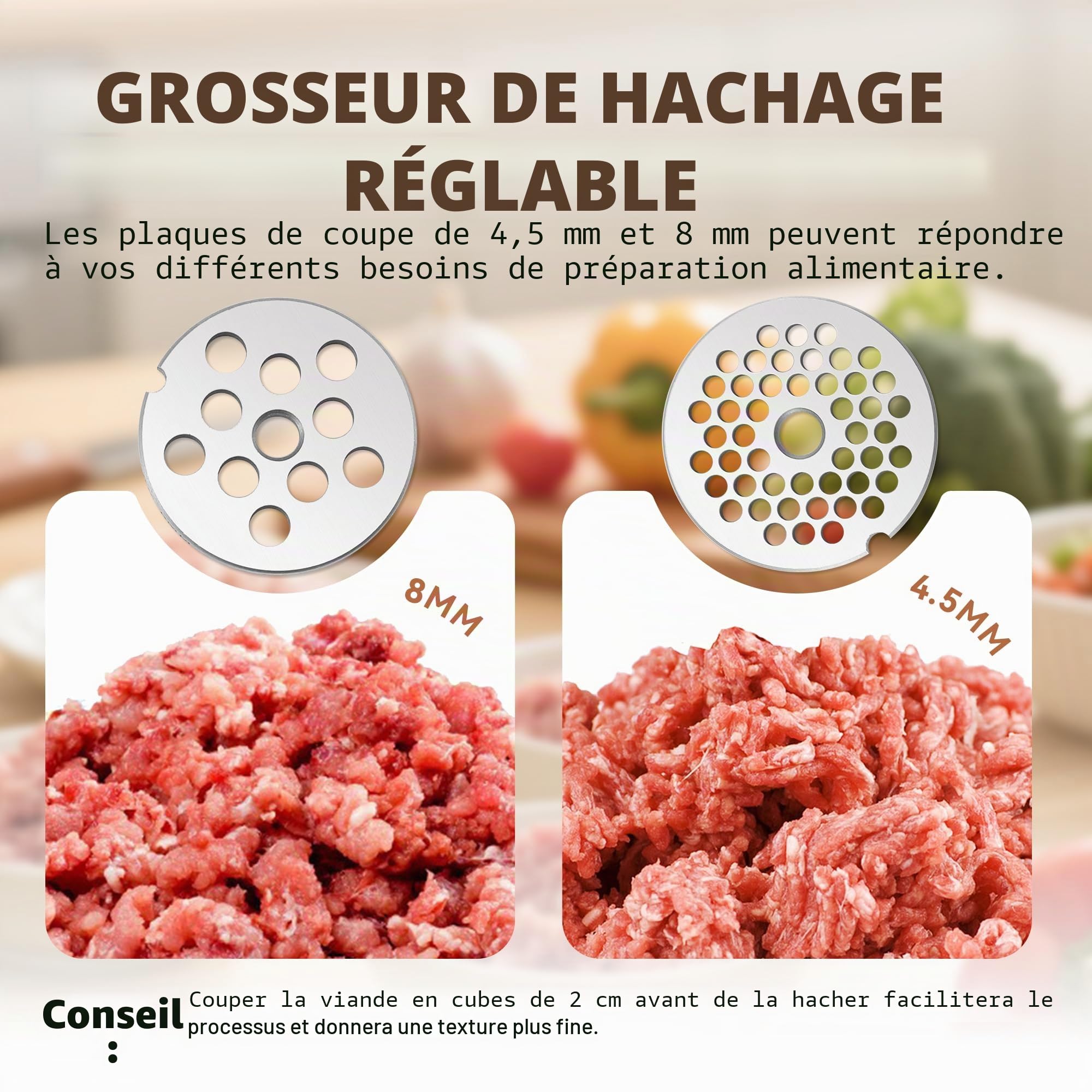 Hanchen Hachoir a Viande Manuel en Acier Inoxydable N°5 Hachoir Viande Manuel, Hachoir à Viande Domestique avec Accessoires pour Biscuits et Tube à Saucisses