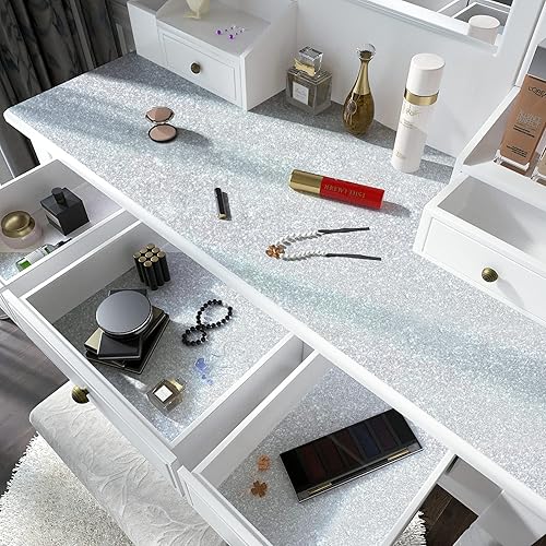 Miniatura 2 de Kitico Papel tapiz plateado con purpurina, papel de contacto plateado, cubierta creativa, despegar y pegar, papel tapiz autoadhesivo extraíble,