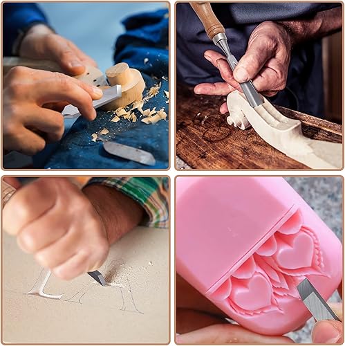 Miniatura 5 de SELFIE CAT Juego de cinceles de madera de 12 piezas para herramientas de carpintería, herramientas de tallado de madera con estuche de madera, kit