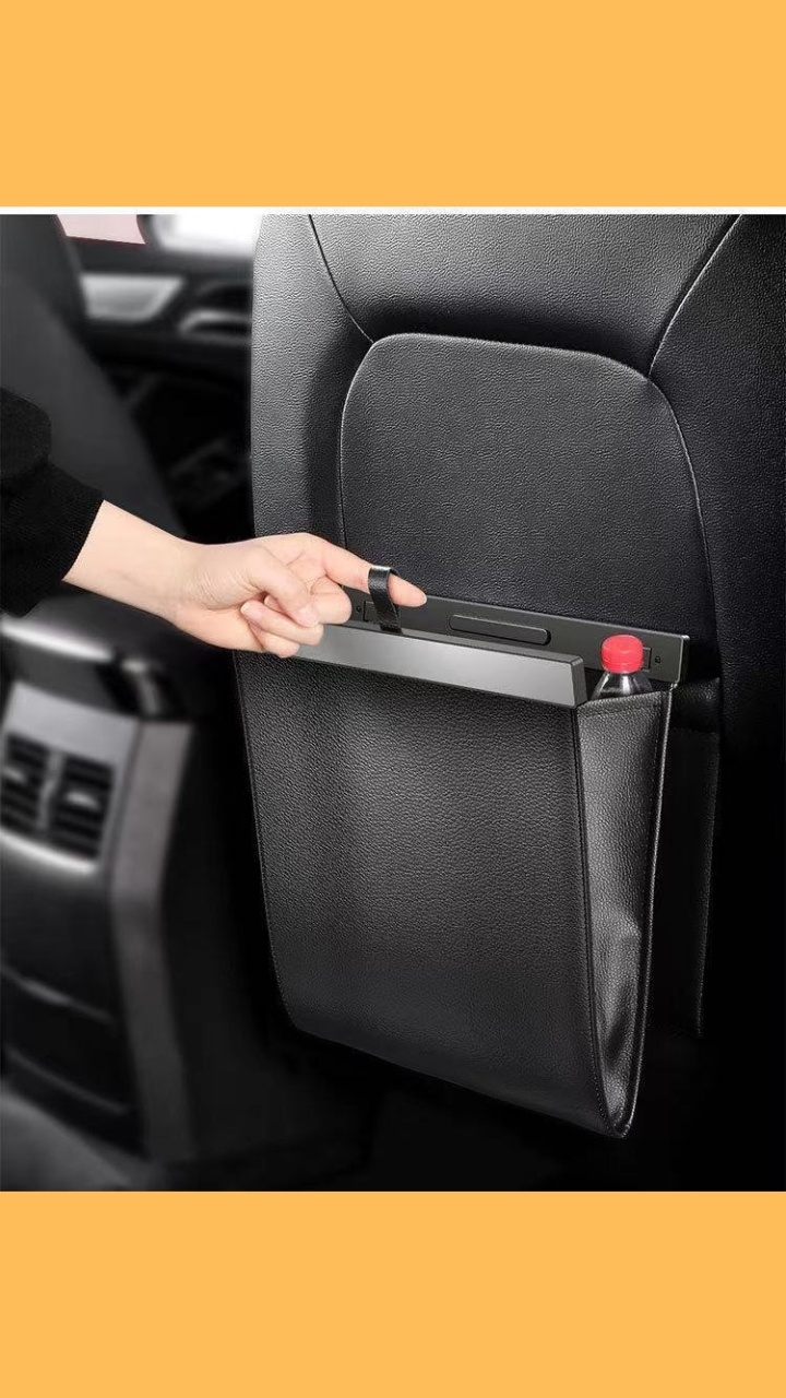 Image of sunnymark&co Car Trash Bag, Slim Design Garbage Cans, PU Material Trash Bins Hanging for Car Seat Back Organizer Storage Bag,Multi-Purpose Suspended car Trash Bag (Black)