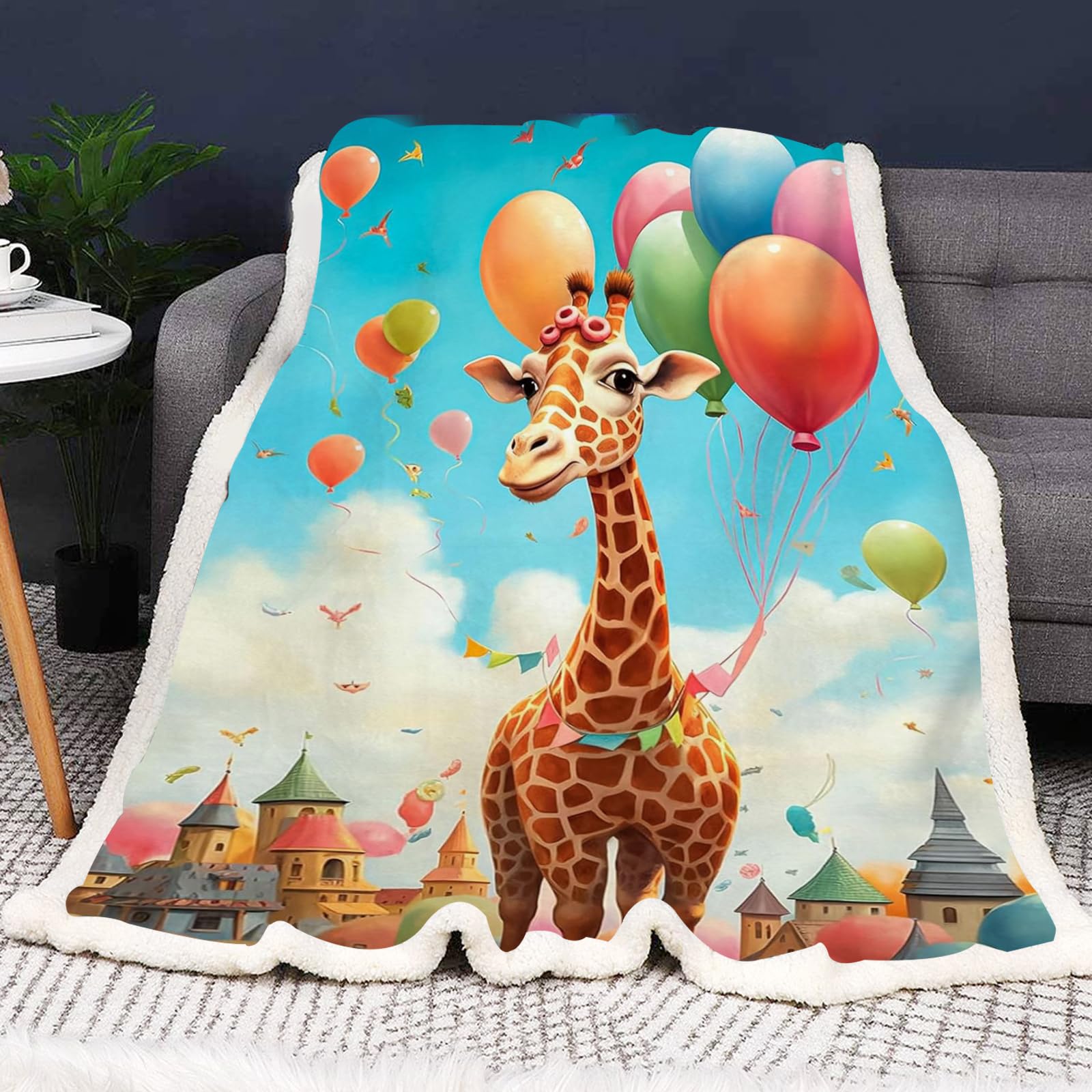 SMchwbc Giraffe Blanket, 150 x 200 cm, Cuddly Blanket, Giraffe Blanket, Flannel Blanket, Giraffes, 3D Print, Forest, Wild Animal, Giraffe, Fluffy Sofa Blanket, 130 x 150 cm Couch Blanket (10.100 x 140