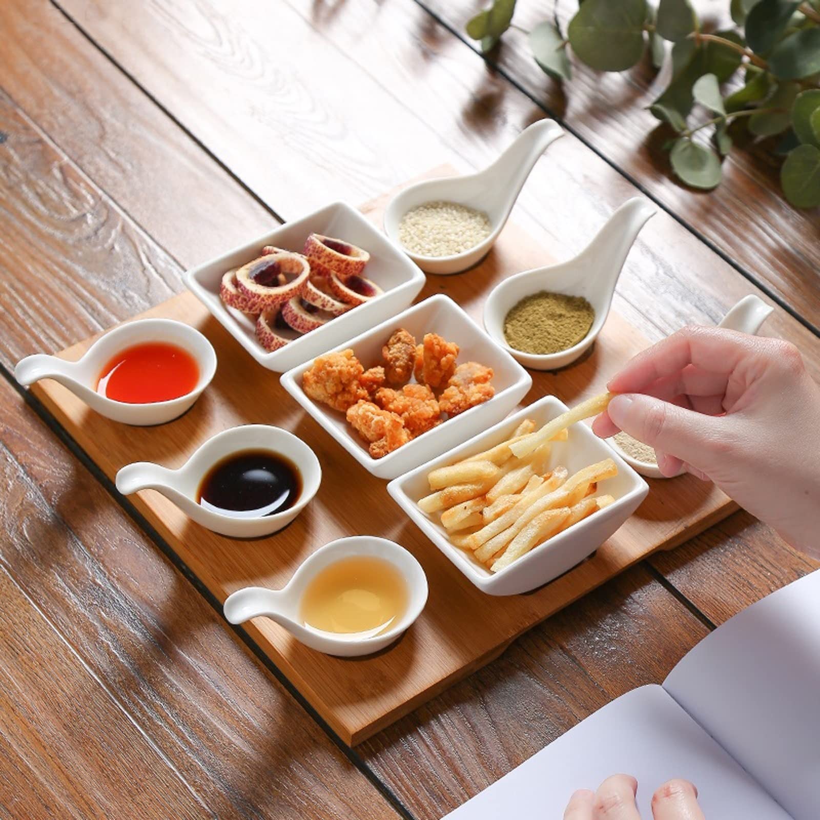 Snackschalen Snackschale Keramikfach Gewürzteller Restaurant Fast Food Saucenteller Dipschale Partygeschirr Küchenutensilien Snack- & Dipschalen,Square Nine Grid
