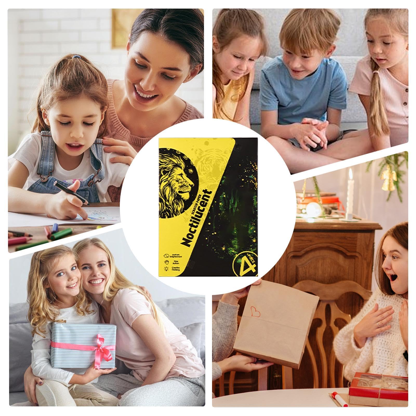 Art Scratch Paper, Handmade 4X Glitter Scratch Crafts, A4 Coloring Drawing Kit, Graffiti Cards For Kids, Landscape And Animal Art Supplies (8.27x5.91 Inches