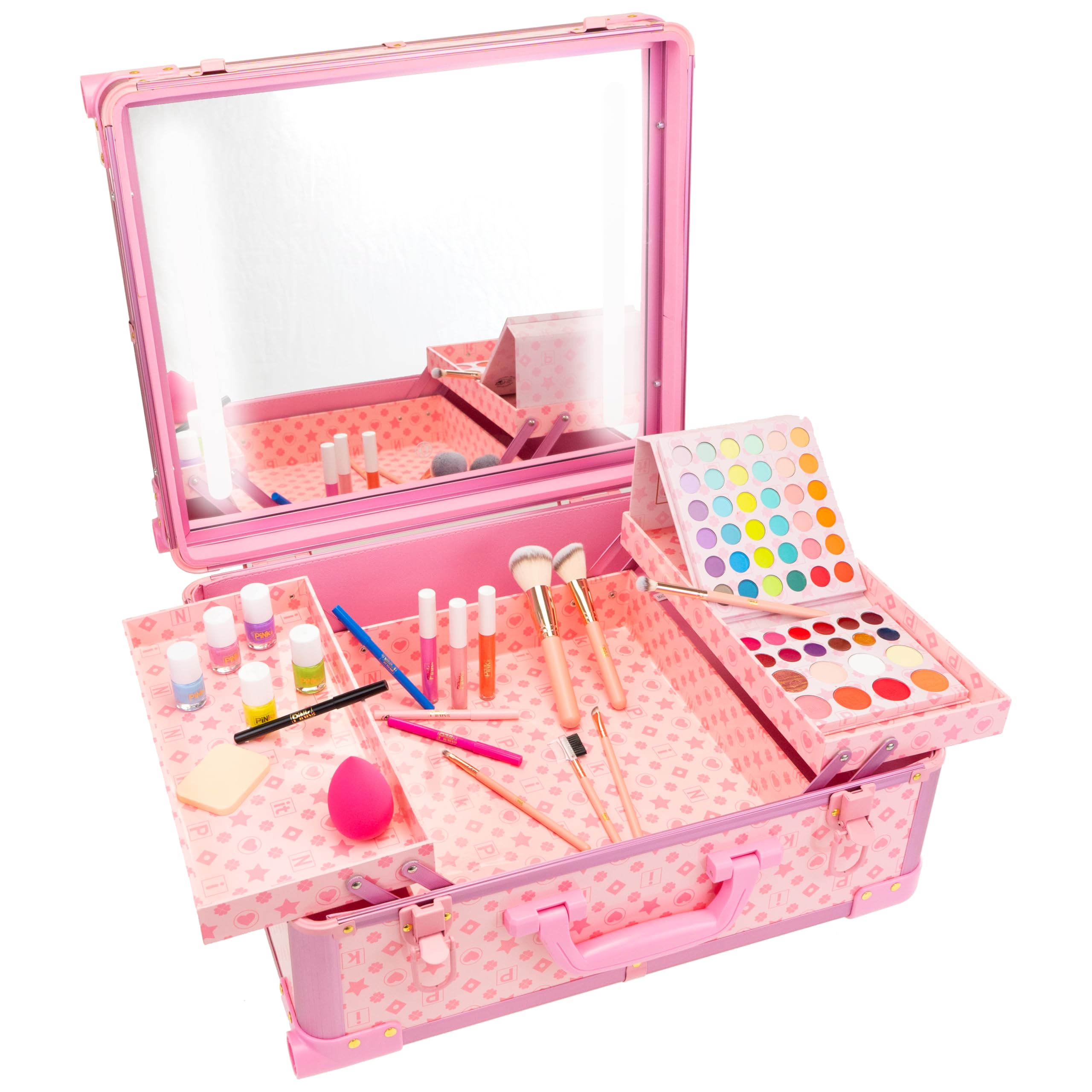 Nice Group - PINKIT Station Make Up Designer, 1 Valigia con Kit Trucchi, Pennelli e Specchio