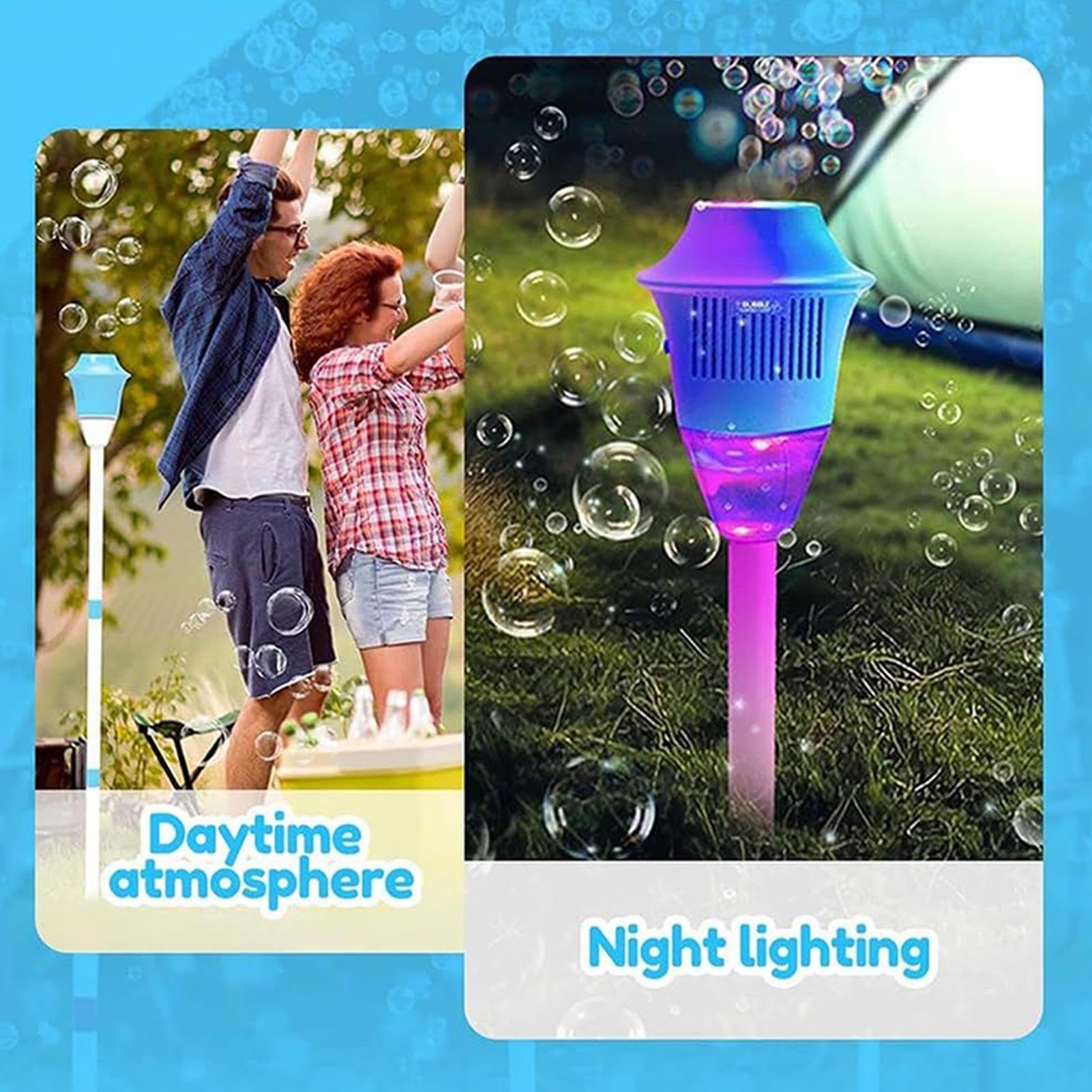 Standing Bubble Machine, Bubble Maker Stand with LED Lights, Automatic Bubbles Torch Garden Lamp, Road Lamp Shape Bubbles Blower, for Birthday Party, Backyard, Lawn, Park(Blue) — view 4
