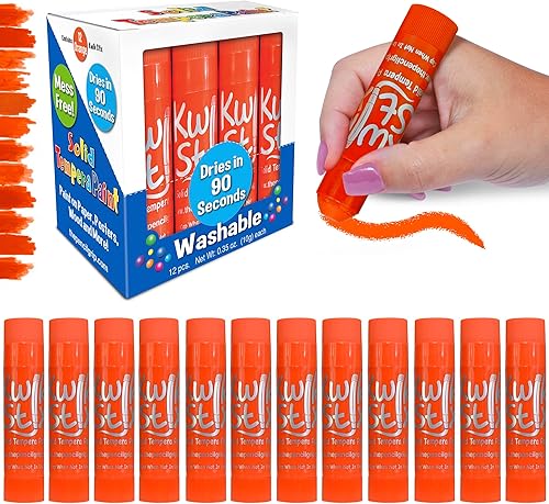 The Pencil Grip Kwik Stix Orange - 12 barras de pintura de témpera sólidas, de secado rápido