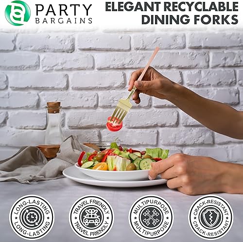 Miniatura 152 de Party Bargains Disposable Plastic Black Gold Cutlery Set, Infinity Modern Design Utensils, 40 Pack: 16 Forks, 8 Knives, 16 Spoons