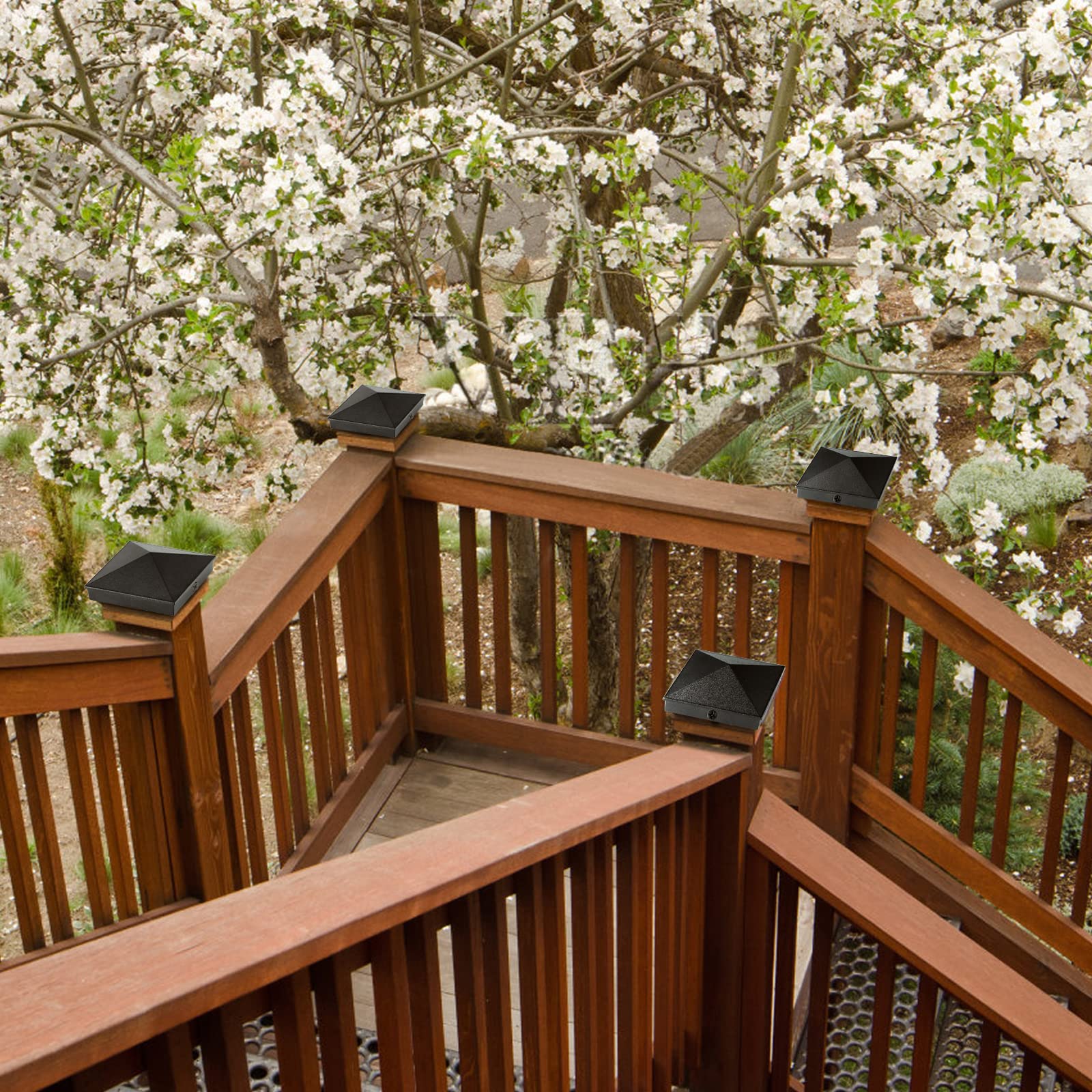 MOLIGOU 4x4 Aluminum Pyramid Post Caps - Black Fence Post Cover For 3.5x3.5 Wood Posts, Pack Of 4