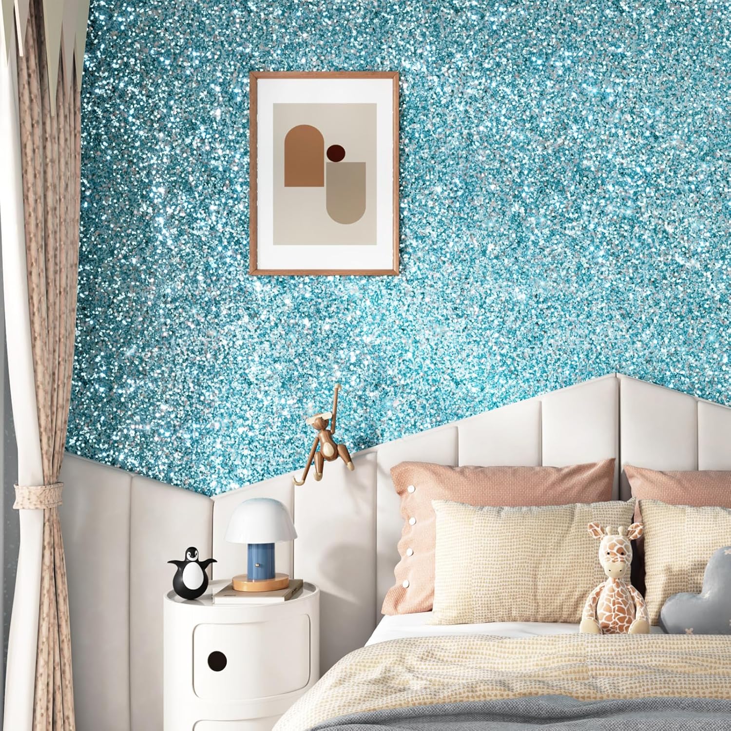 Light Blue Glitter Wallpaper 17.7" x 315" Sparkle Chunky Blue Glitter Contact Paper Peel and Stick Sequins Textured Shiny Wallpaper for Crafts Dresser Cabinets Bedroom Accent Wall