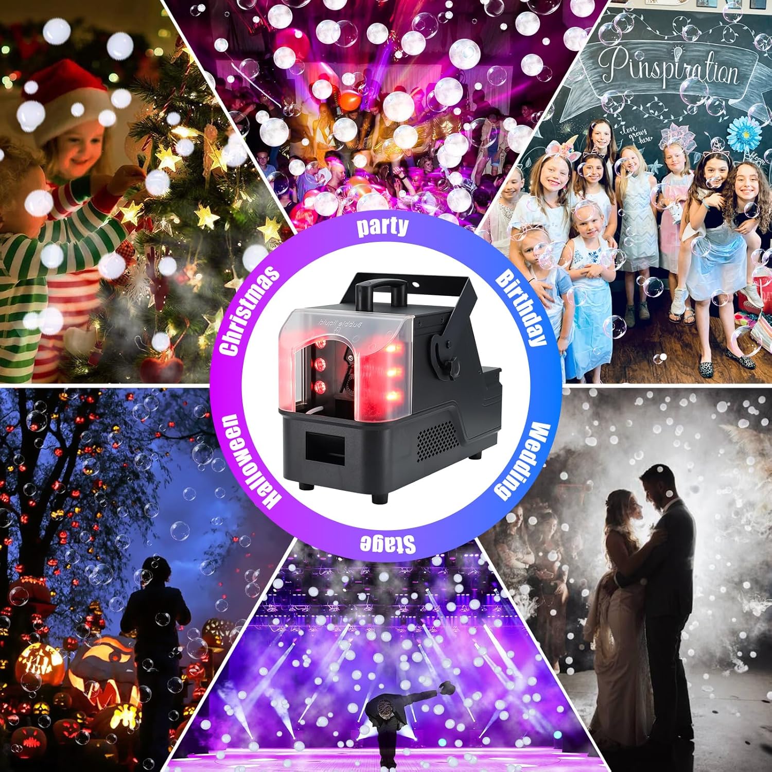 Fog Bubble Machine 900W 3 in 1 Smoke Bubble Machine with Lights for Halloween Party Outdoor Indoor DJ Wedding Photography