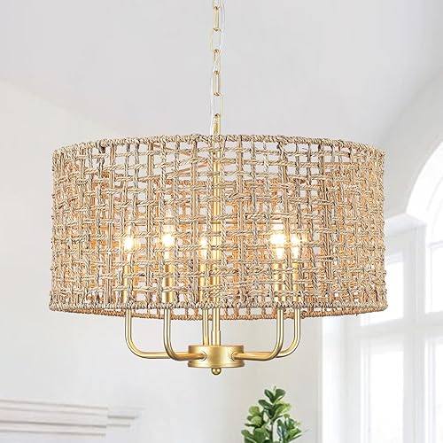 MRHYSWD Gold Chandelier Light Fixture 6 Lights Modern Farmhouse Chandelier for Dining Room Candle Pendant Light Fixtures Ceiling Hanging Chandeliers