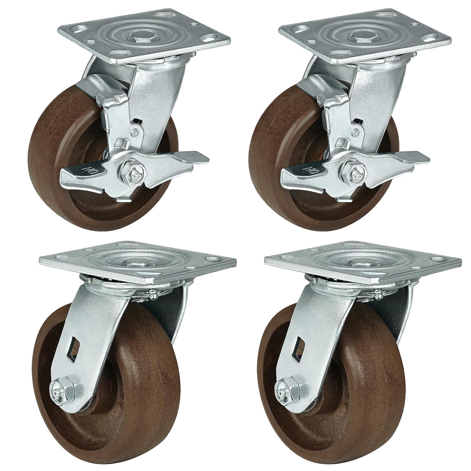 5x2 Heavy Duty Casters- Hi Temperature Wheels, Industrial Casters- Set of 4 with Strong Capacity 4000 LB, Temperature Range:-40F to 525F. Use for Ovens, and Dryers (2 Brake &2 Swivel)