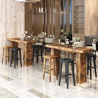 63" Long Bar Table Set of 2, Industrial Counter Height Pub Table, Narrow Kitchen Dining Table for Small Spaces, Breakfast Bar, Home Bar, Rustic Brown (Only Table)