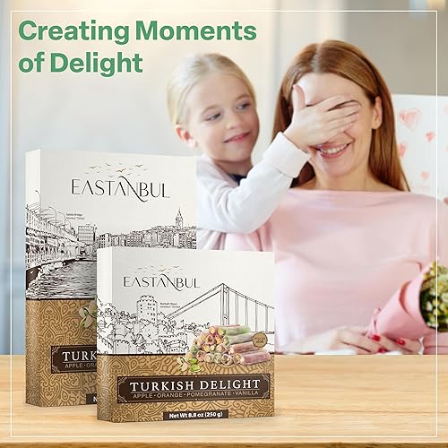 Miniatura 9 de Eastanbul Delicias Turcas, 250g, Palitos de Dulce de Delicias Turcas Rellenos de Pistacho con 4 Sabores Manzana, Naranja, Granada, Vainilla, Dulce